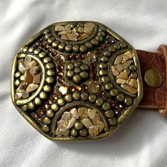 Leatherock Size Large Brown Leather Belt Rhinestone Buckle main image 5